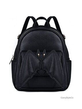 Faux Leather Mini Backpack Gothic Bat Wing Travel Purse